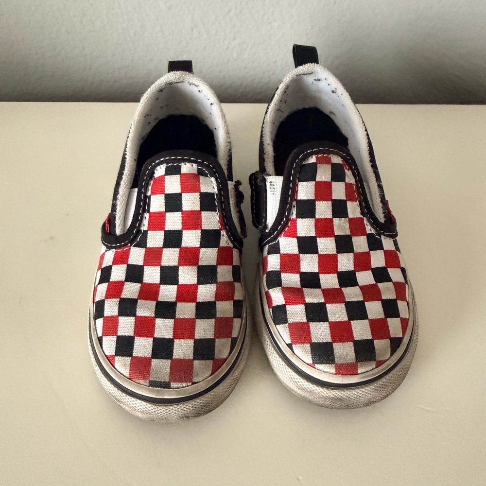 Vans White, Black, Red Checkered Sneakers
